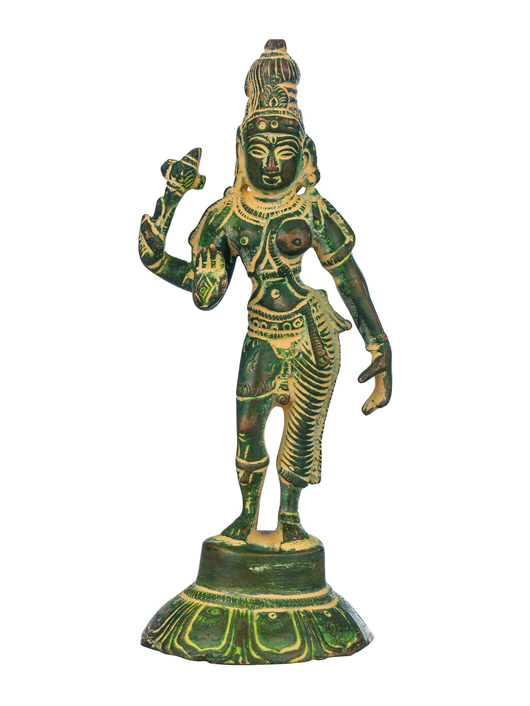 Exotic India Green & Yellow Lord Ardhanarishvara Religious Brass Idol Showpiece