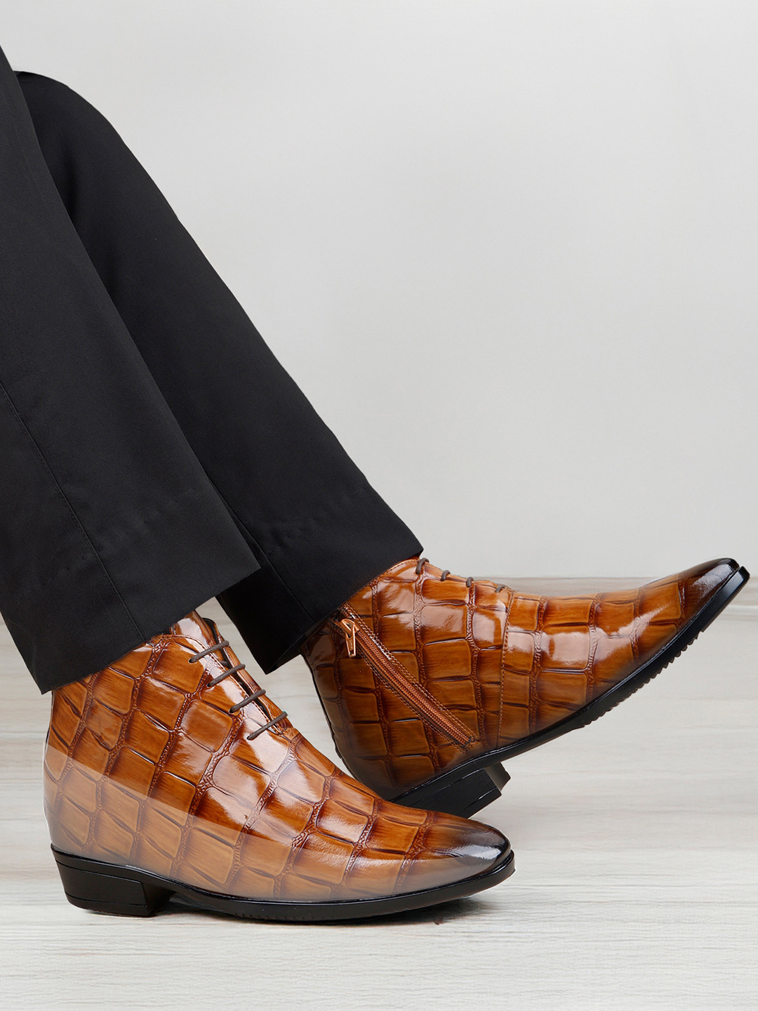 Bxxy Men 9 Cm Hidden Height Increasing Casual Block-Heeled Oxford Boots.