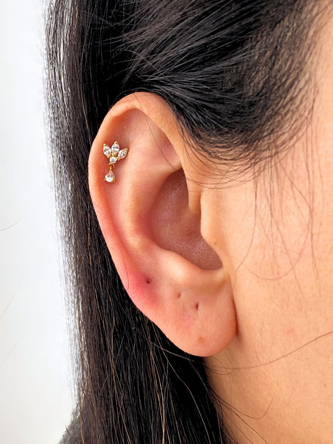 Boldiful Pear Drop Helix 18k Gold Vermeil Earstuds 5A Cubic Zirconia Earring