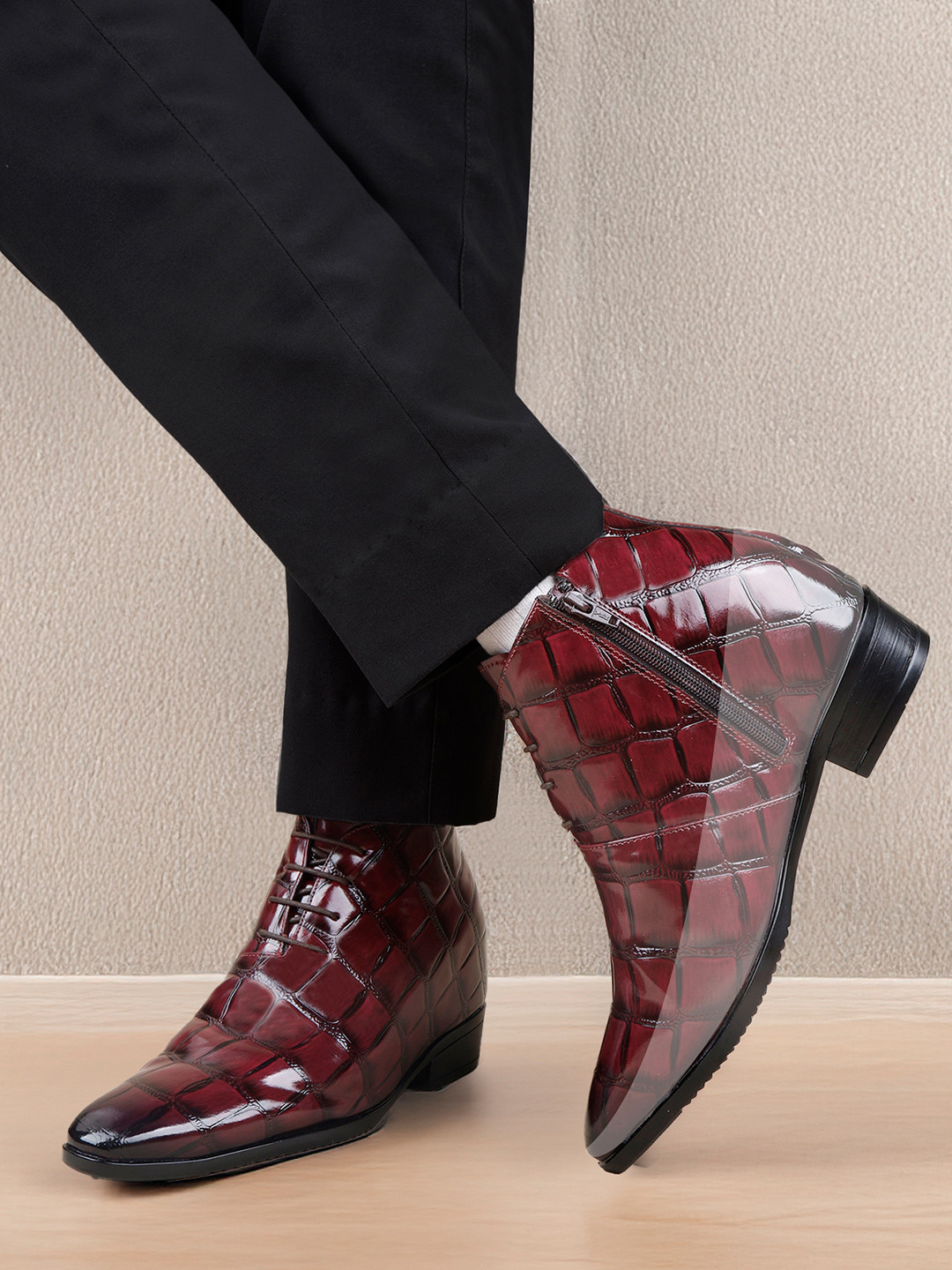 Bxxy Men 9 Cm Hidden Height Increasing Casual Block-Heeled Oxford Boots.