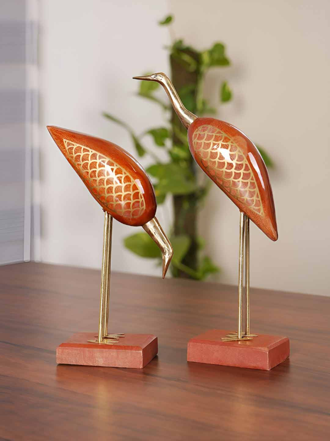 ADA Handicraft Saras Crane Brown Wood Natural Bedroom Set of 2 Medium Showpieces - 11.4 Inches