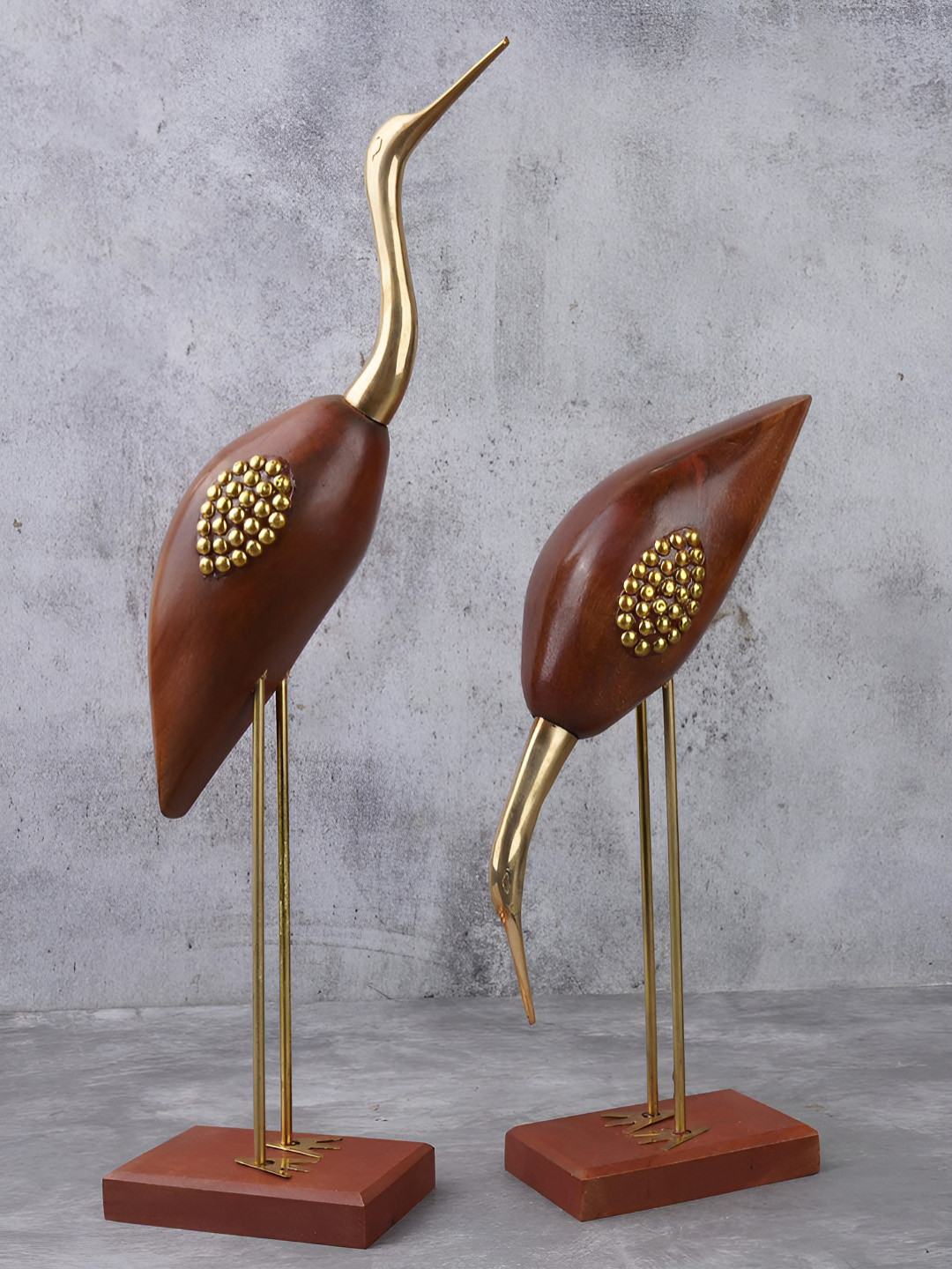 ADA Handicraft Saras Crane Couple Brown Wood Natural Living Room Set of 2 Medium Showpieces - 14.2 Inches