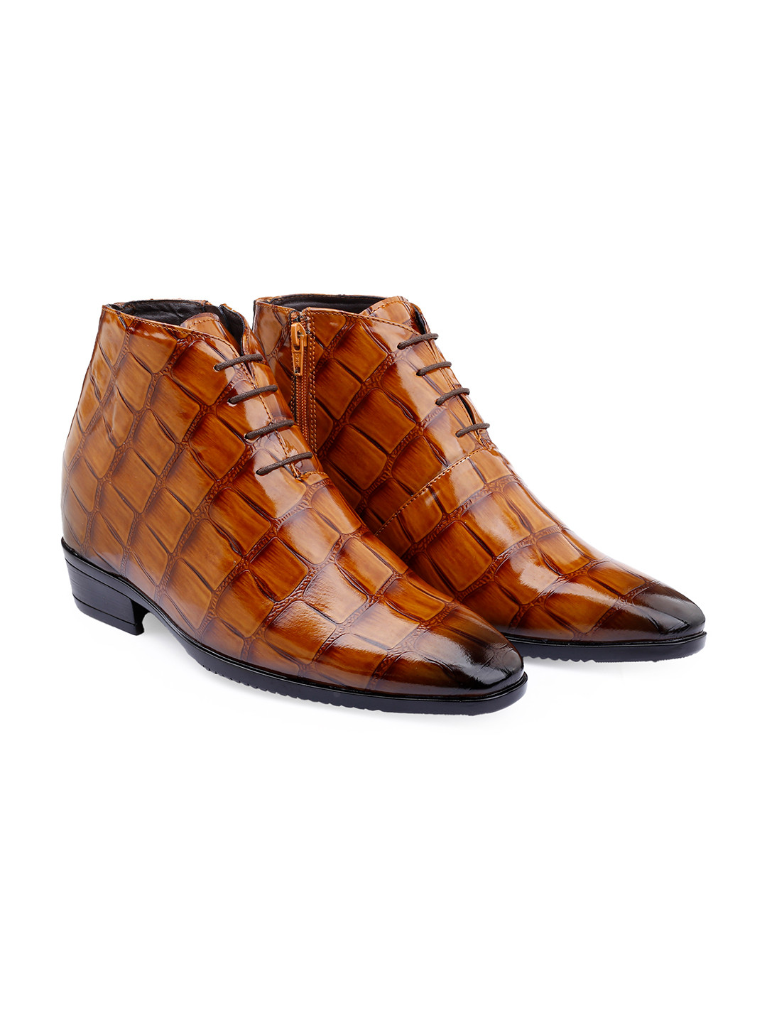 Bxxy Men 9 Cm Hidden Height Increasing Textured Casual Block-Heeled Regular Boots