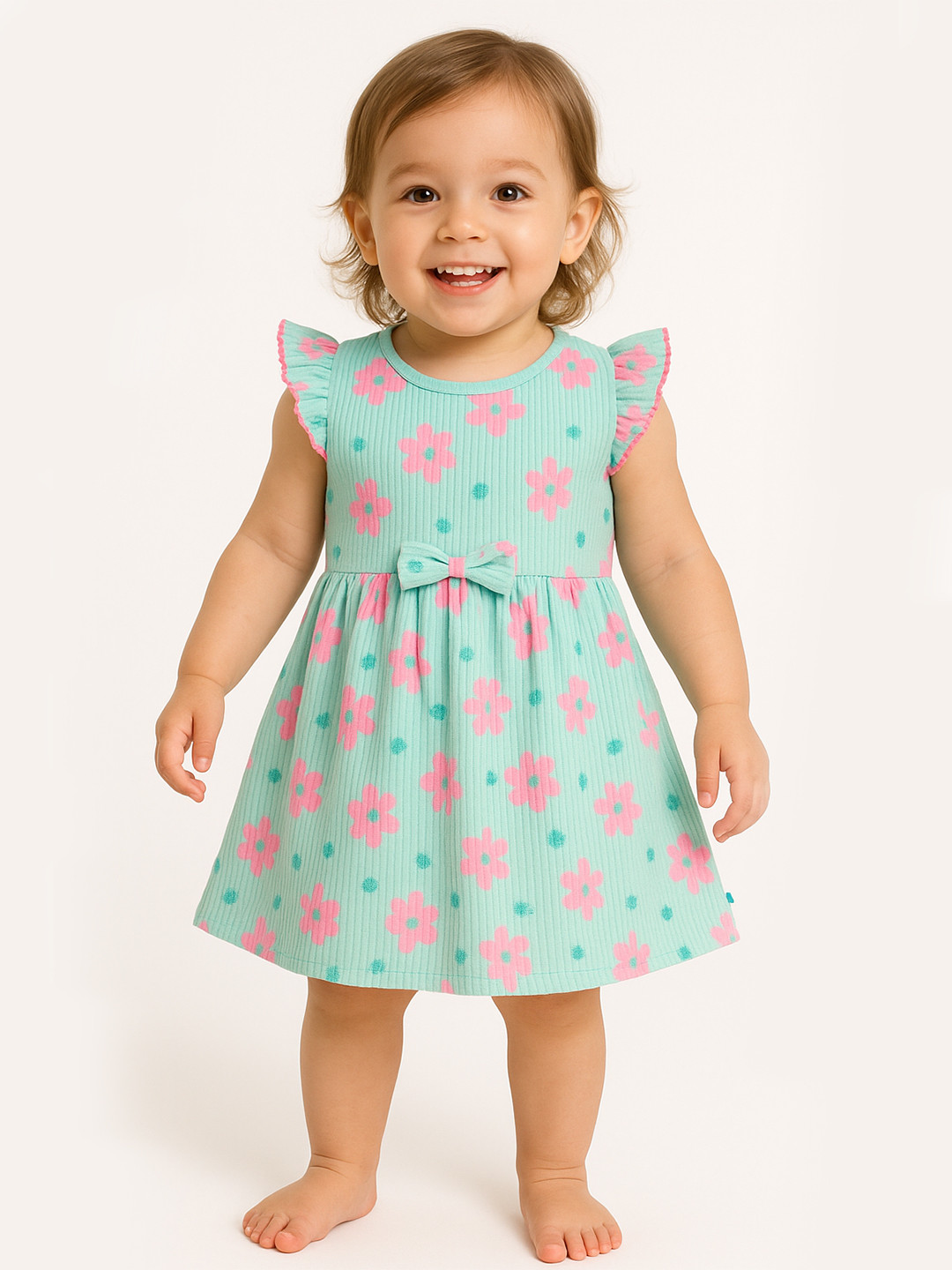 JusCubs Girls Floraled Printerd Flutter Sleeve Fit & Flare Dress