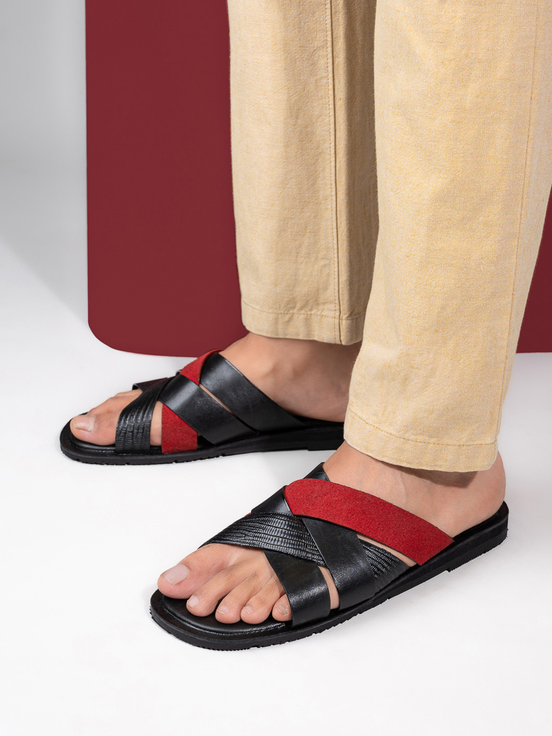 Alberto Torresi Men Leather Non Stitched Strap Comfort Sandals