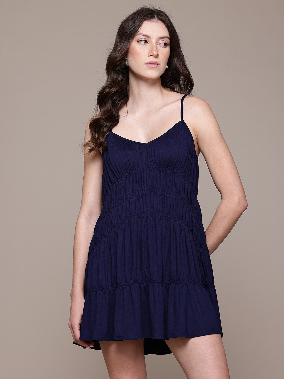MANGO Shoulder Straps Tiered Mini Dress