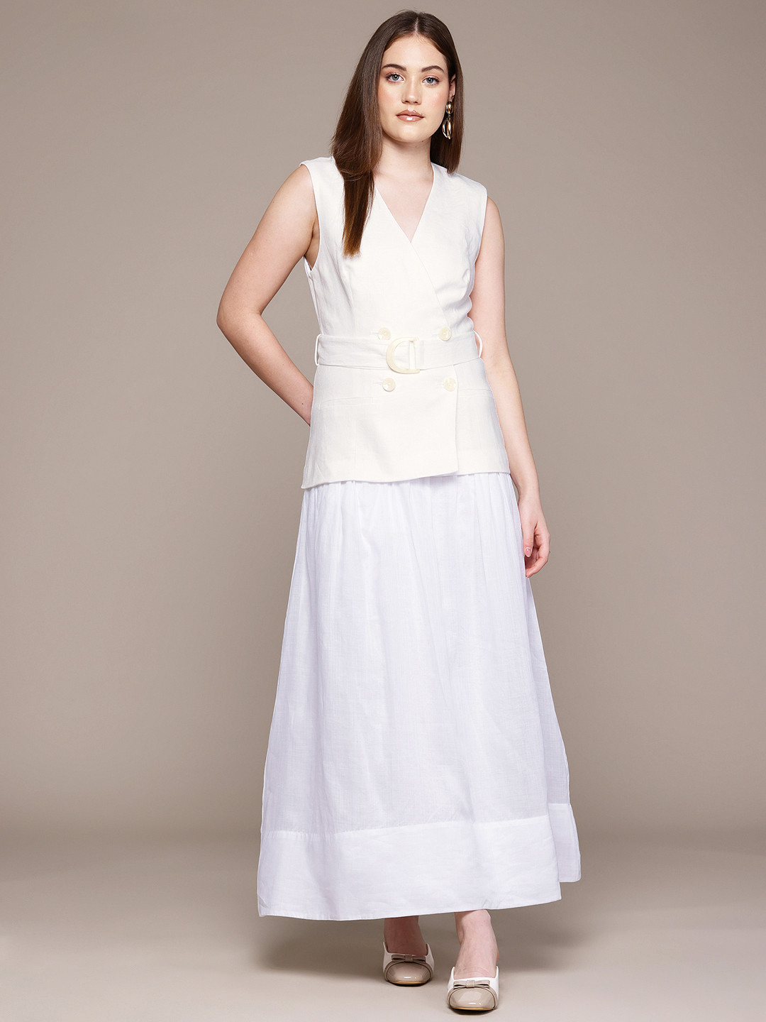 MANGO Belted Linen Blazer Maxi Dress