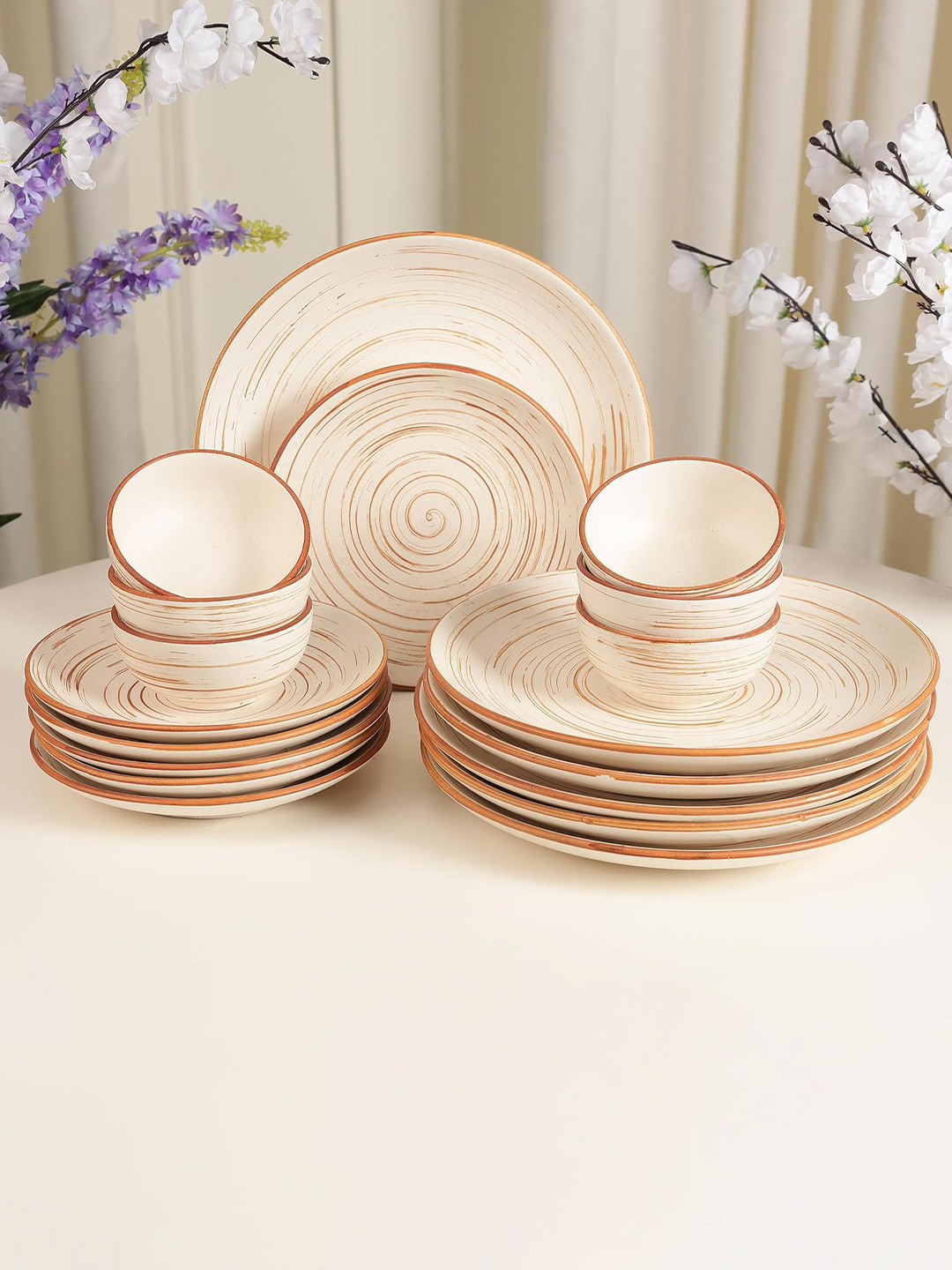 THE WHITE SPACE LIVING Reactive Glaze Cream Solid Stoneware Dishwasher and Microwave Safe 18 Piece Dinner Set