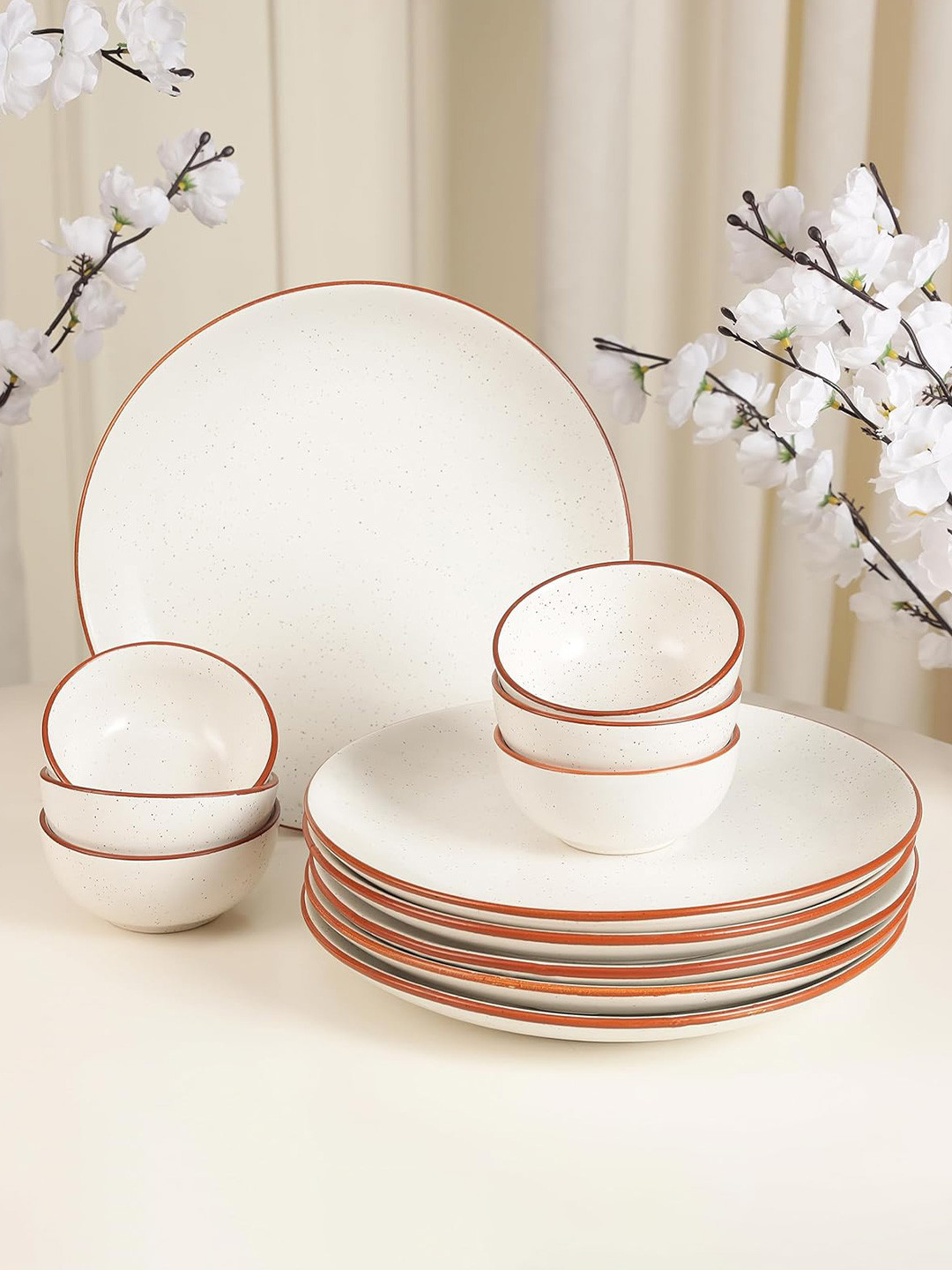 THE WHITE SPACE LIVING Reactive Glaze Off White Solid Stoneware Dishwasher and Microwave Safe 12 Piece Dinner Set