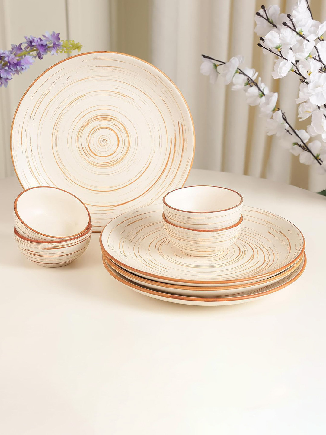 THE WHITE SPACE LIVING Hand Crafted Cream Marble Stoneware Microwave Safe 8 Piece Dinner Set