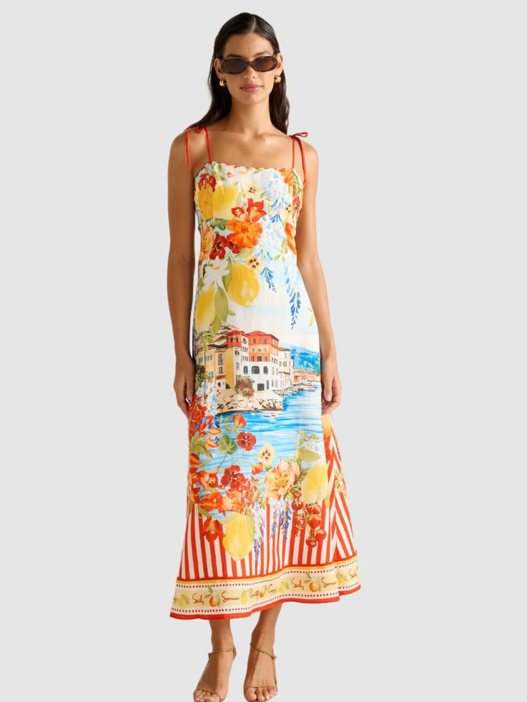 Forever New Abstract Printed A-Line Midi Dress