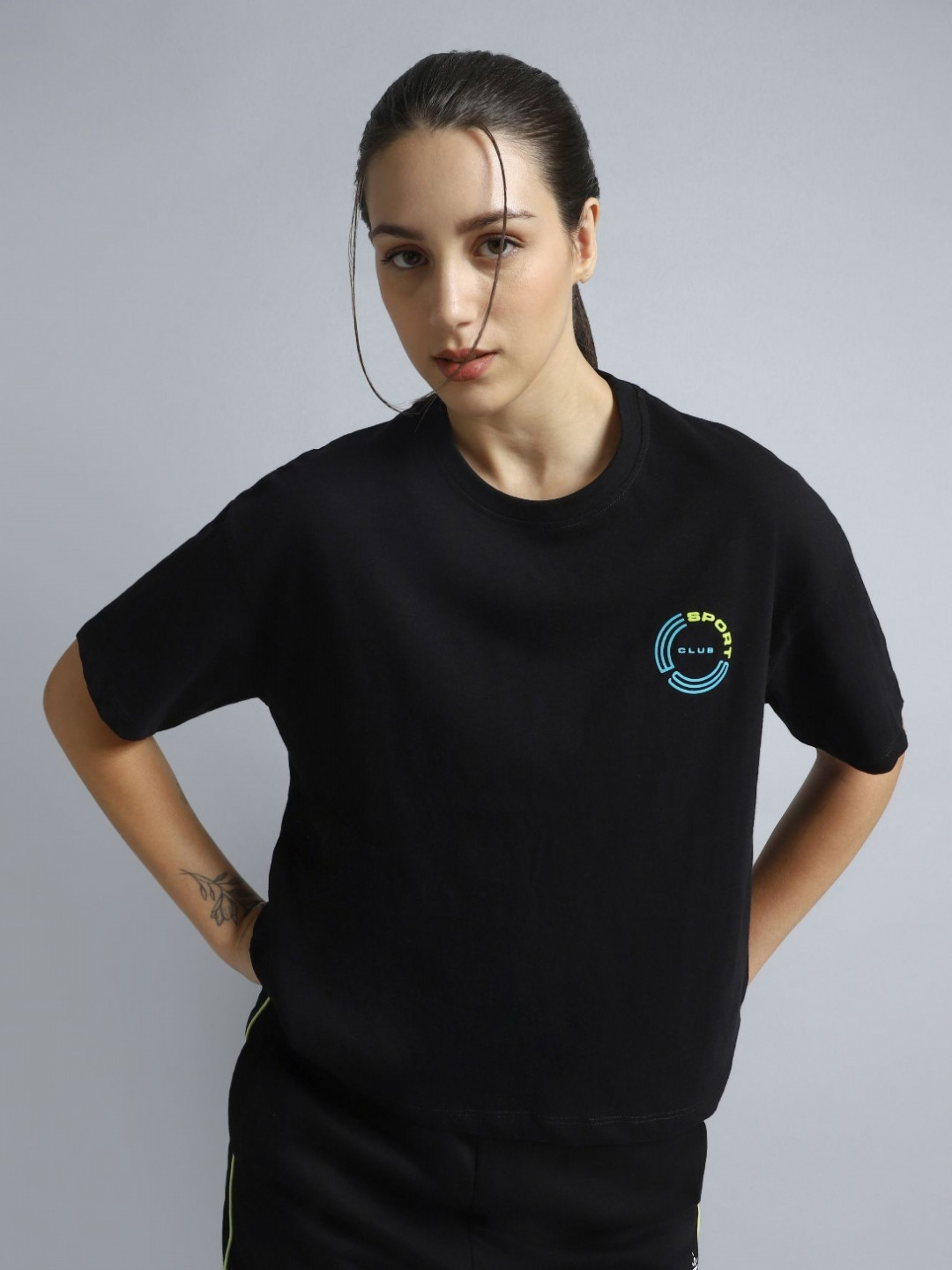 CULT Women Black Sports Club Relaxed fit T-shirt