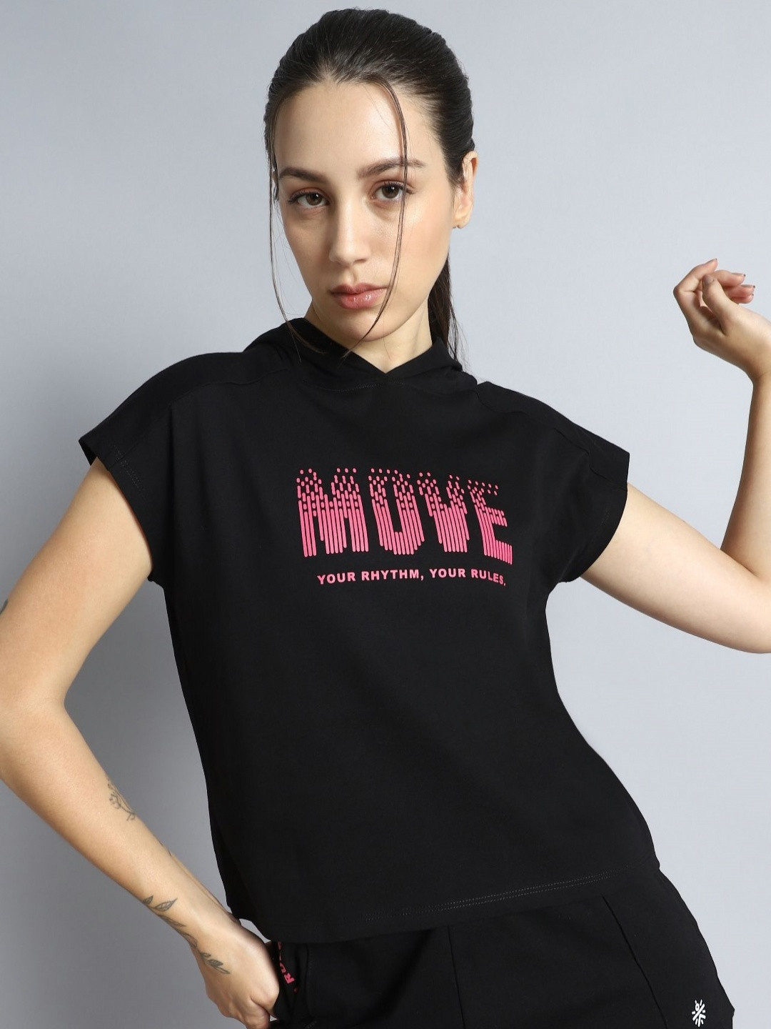 CULT Women Black Move it Boxy fit Hoodie Top