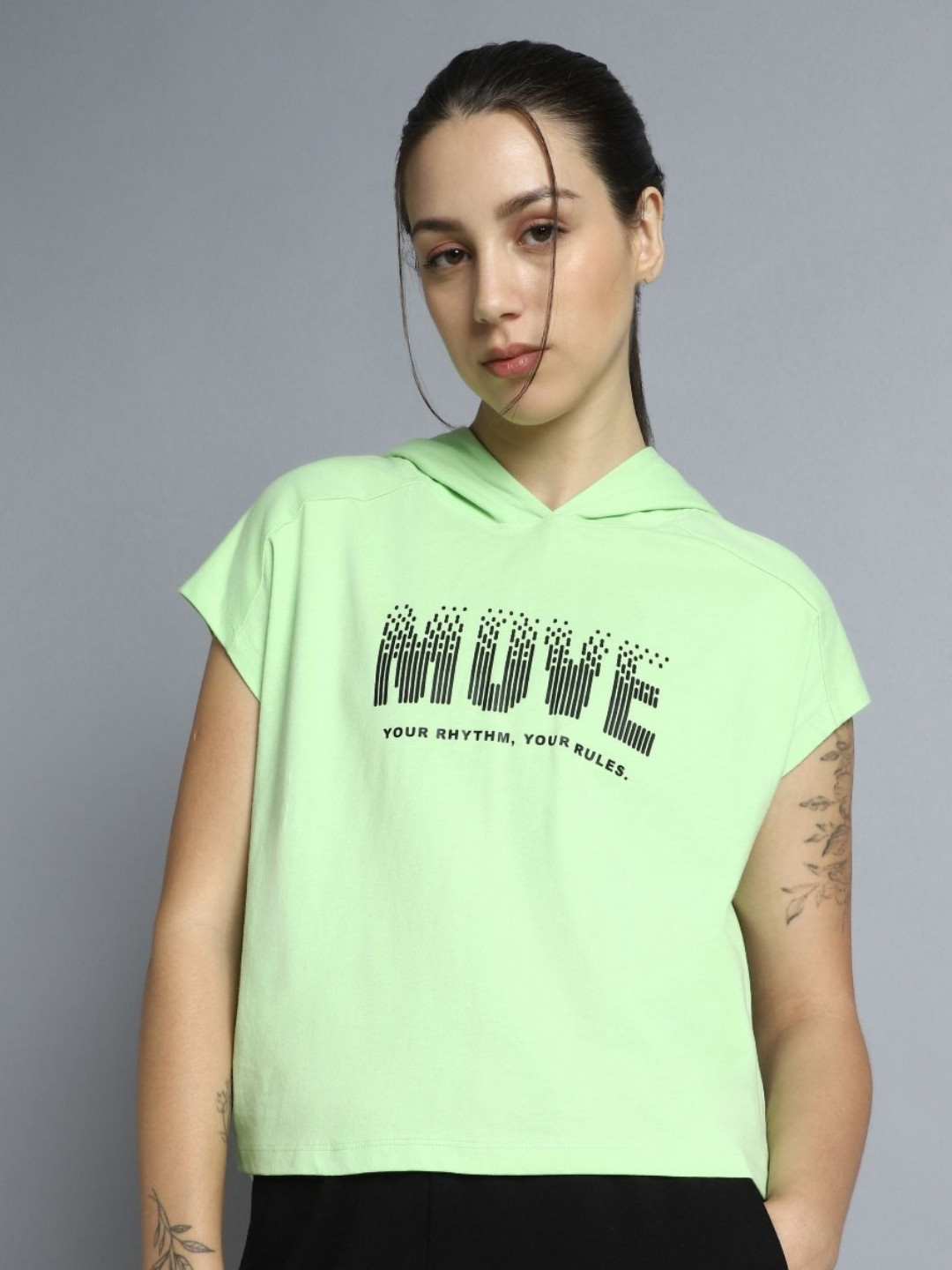 CULT Women Green Move it Boxy fit Hoodie Top