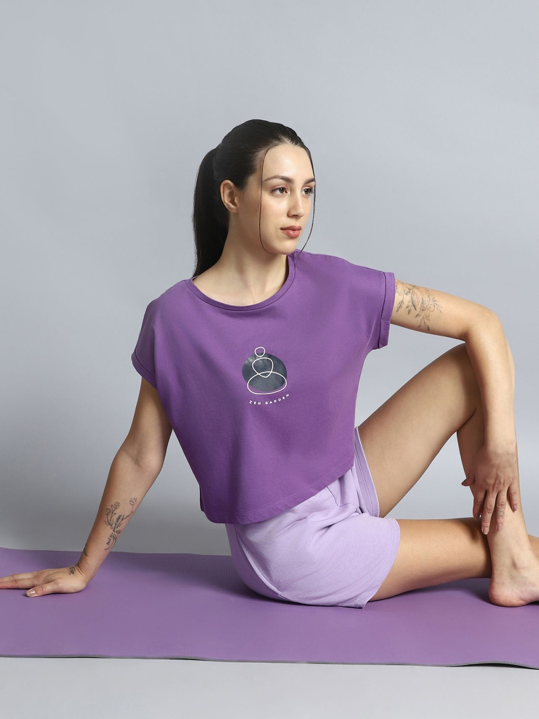 CULT Women Purple Yoga Harmony Graphic T-shirt
