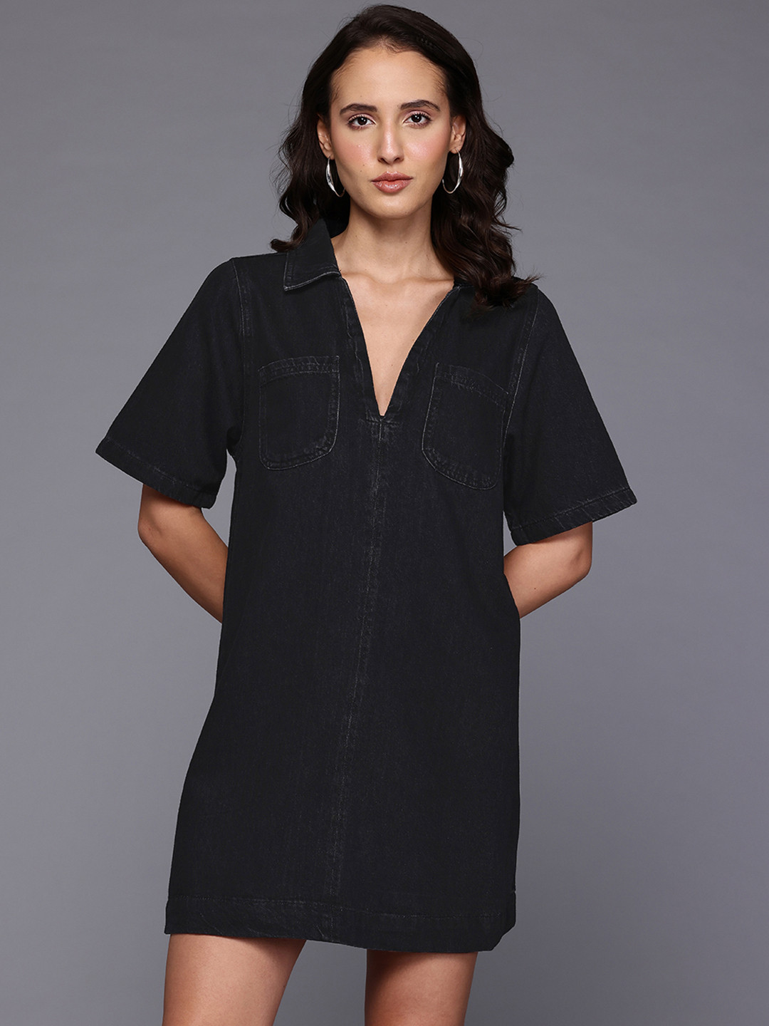 NEXT Pure Cotton Shirt Collar Denim Mini Shift Dress