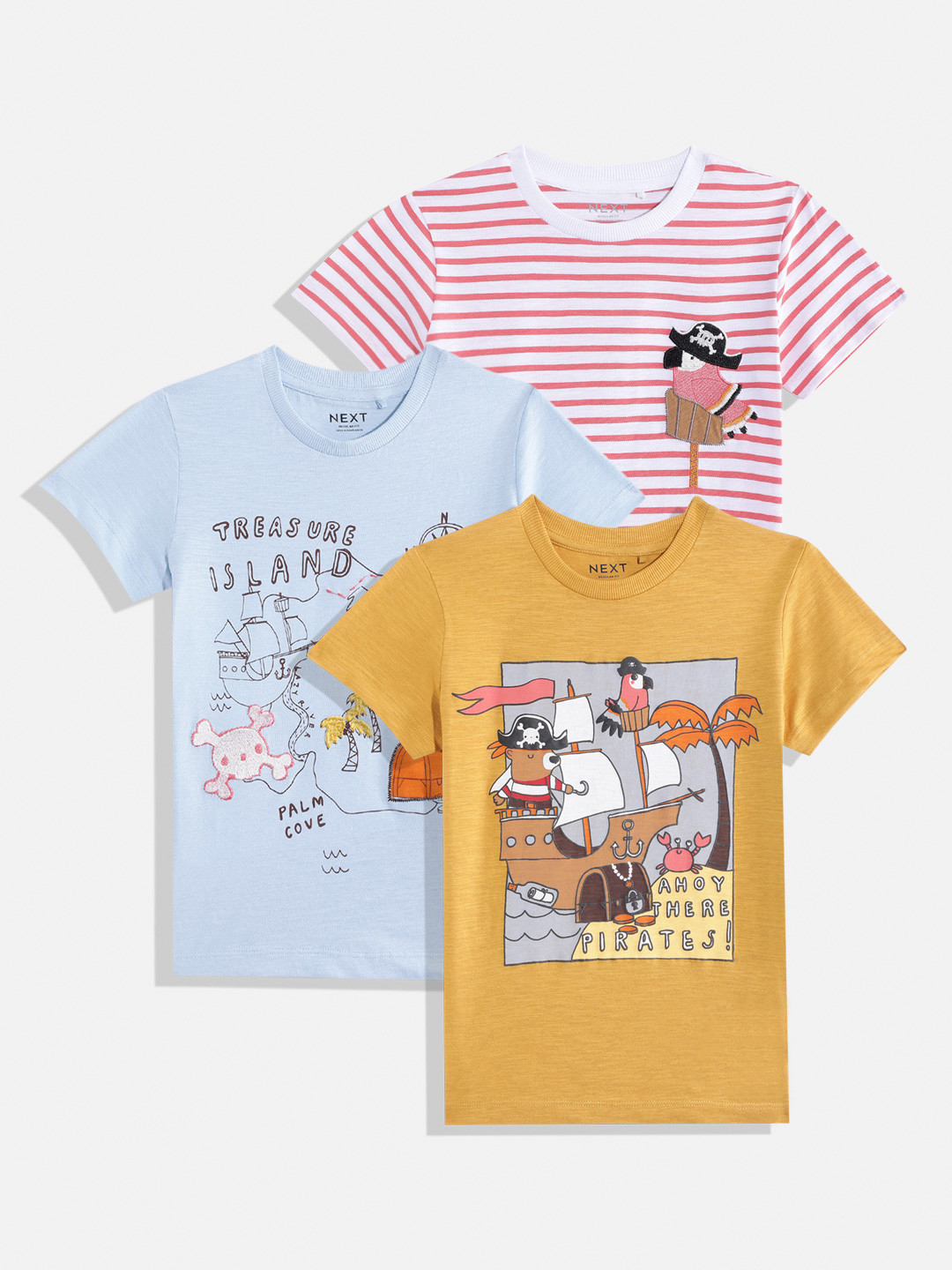 NEXT Boys Set of 3 Pure Cotton Printed & Striped T-shirt