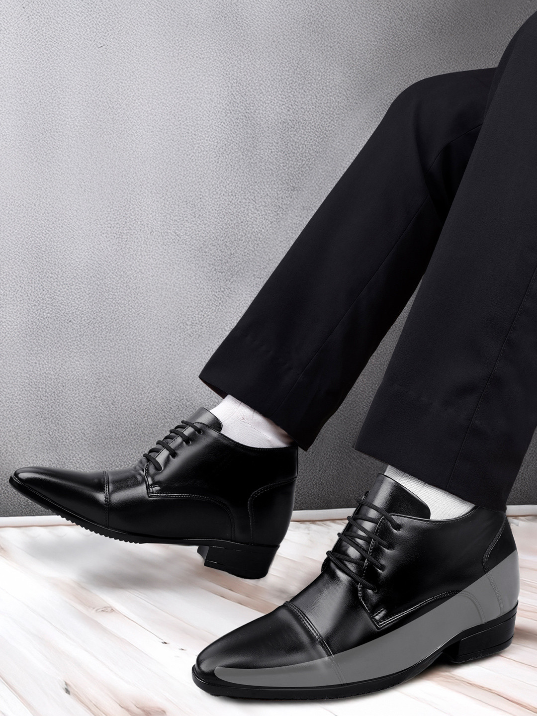 Bxxy Men 9 Cm Hidden Height Increasing Formal Block-Heeled Derby Lace-up Shoes