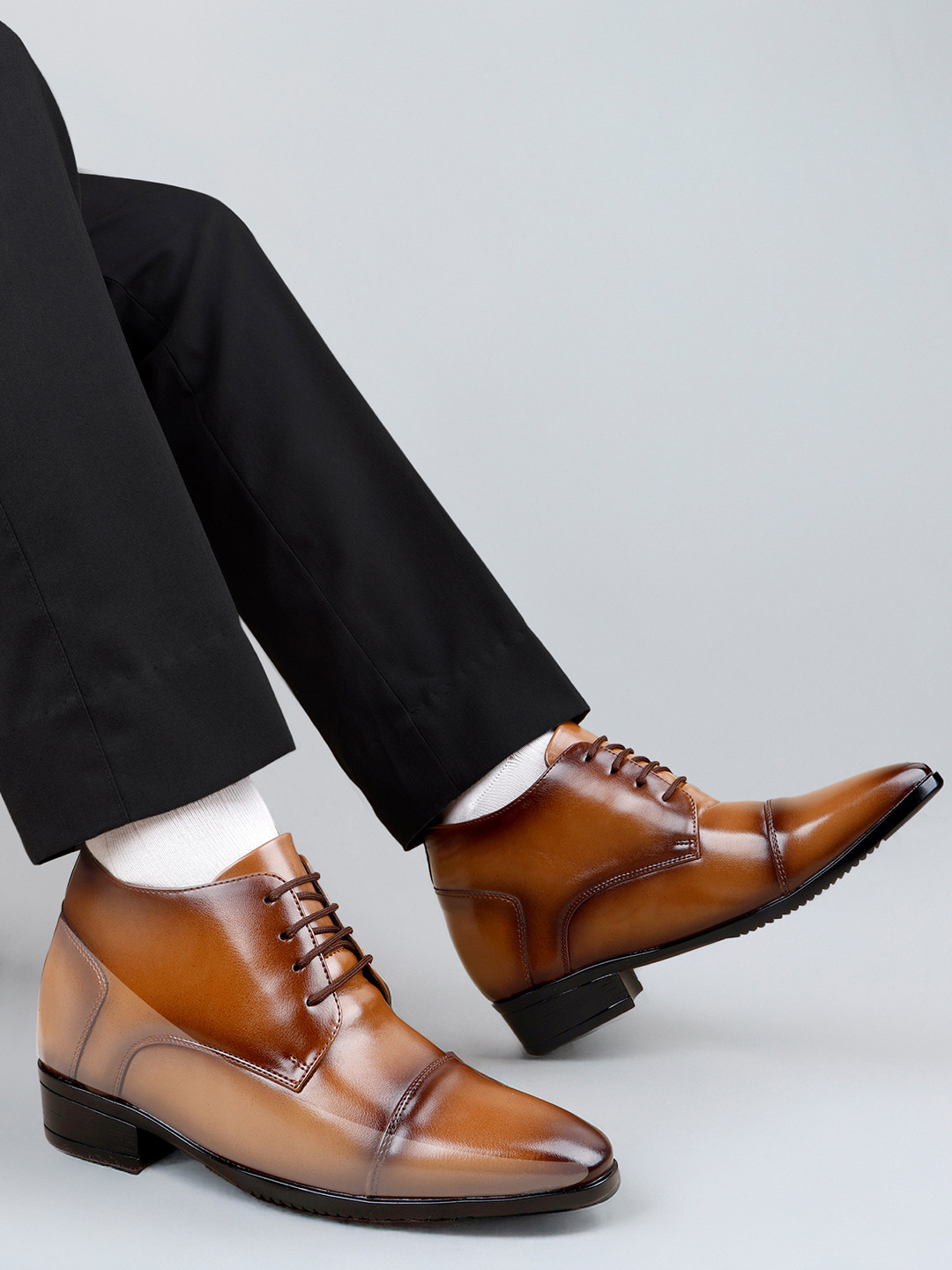 Bxxy Men 9 Cm Hidden Height Increasing Formal Block-Heeled Derby Lace-up Shoes