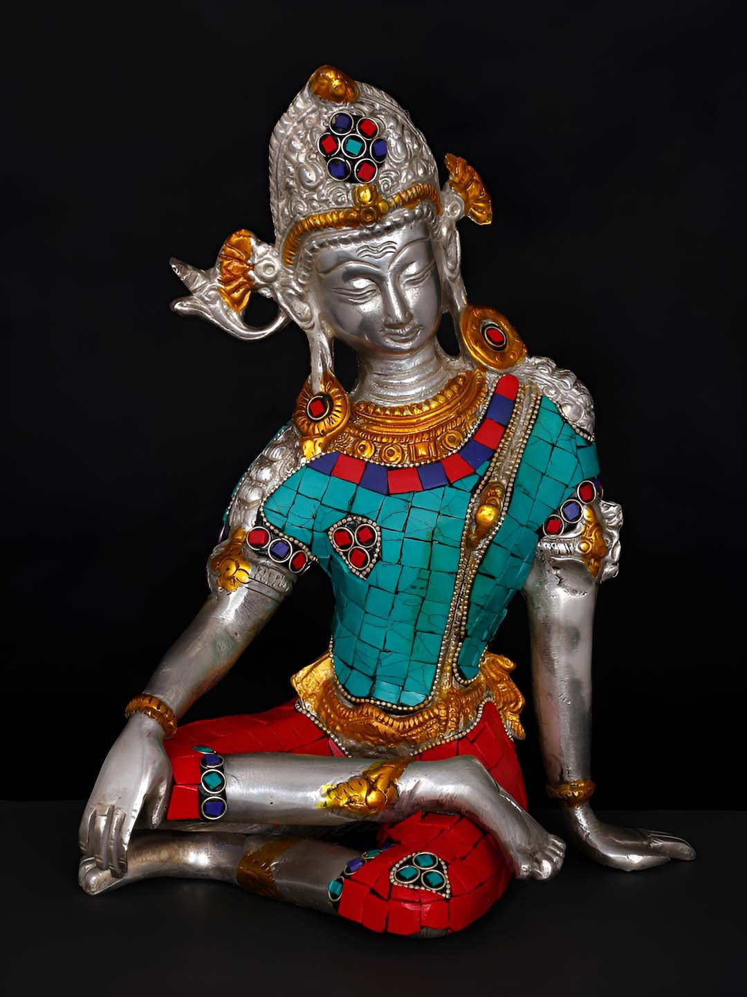 Exotic India indra Blue Brass Metallic Prayer Room Medium Showpiece - 9 Inches