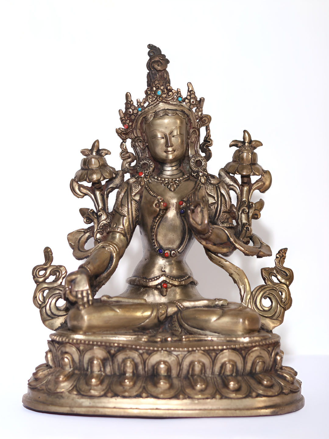 Exotic India Tara Sitting in Meditation Metallic Copper Living Room Medium Showpiece - 9 Inches