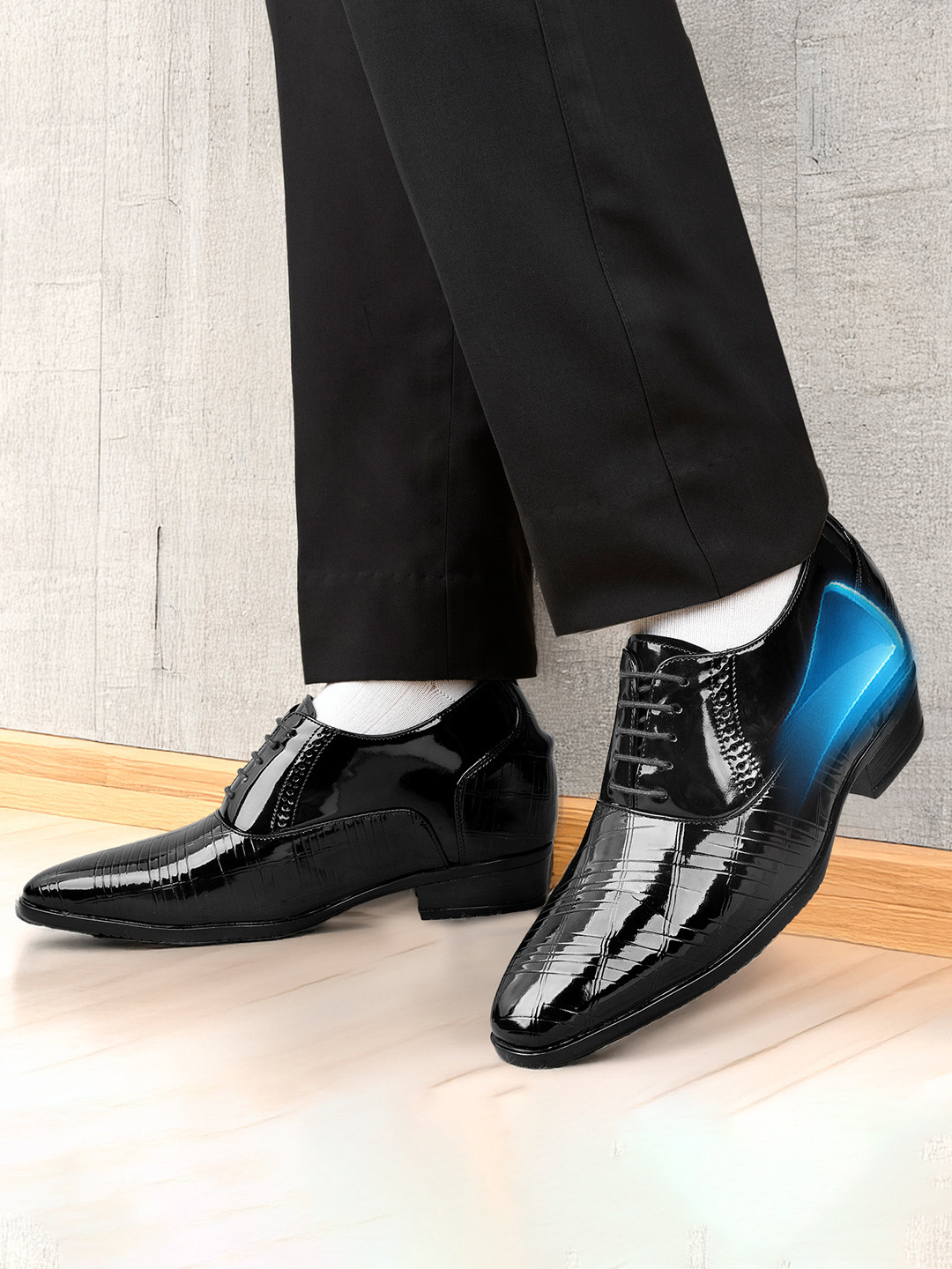 Bxxy Men 9 Cm Hidden Height Increasing Formal Party Block-Heel Lace-up Shoes