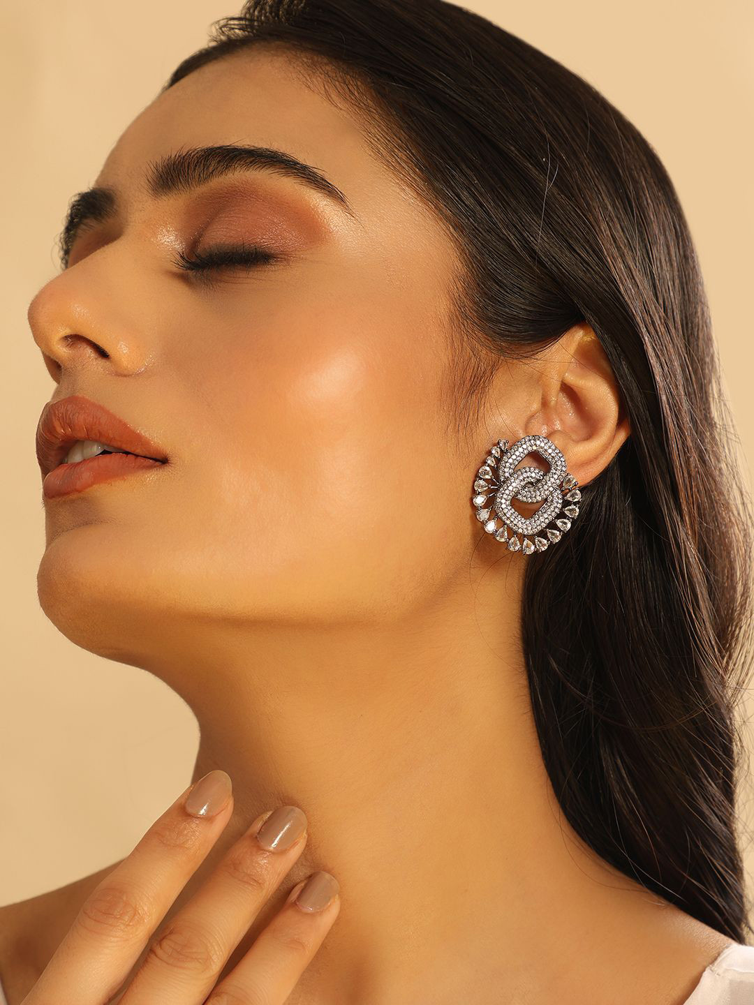 Nuyug  Women Cubic Zirconia Contemporary Knot Stud Earrings