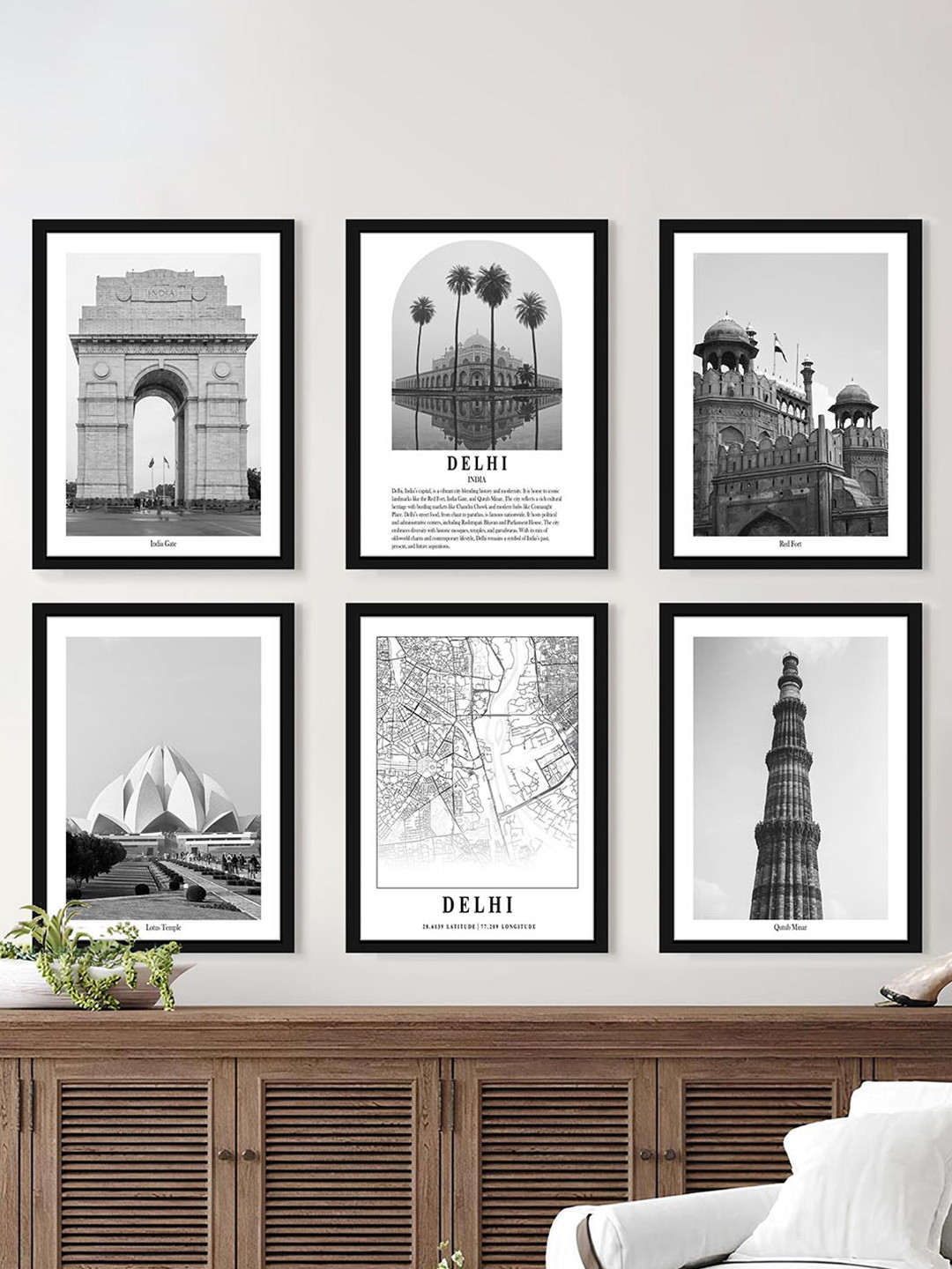 Art Street Delhi Gallery Wood 6 Piece Wall Rectangle Paintings Wall Art -17.5 x 12.7 In
