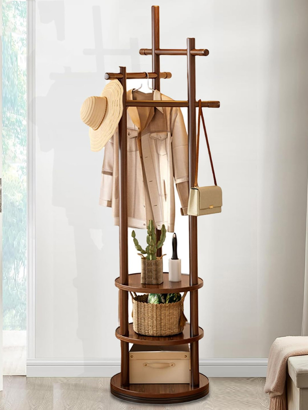 ADA Handicraft Brown Bamboo Wooden Cloth Rack Stand