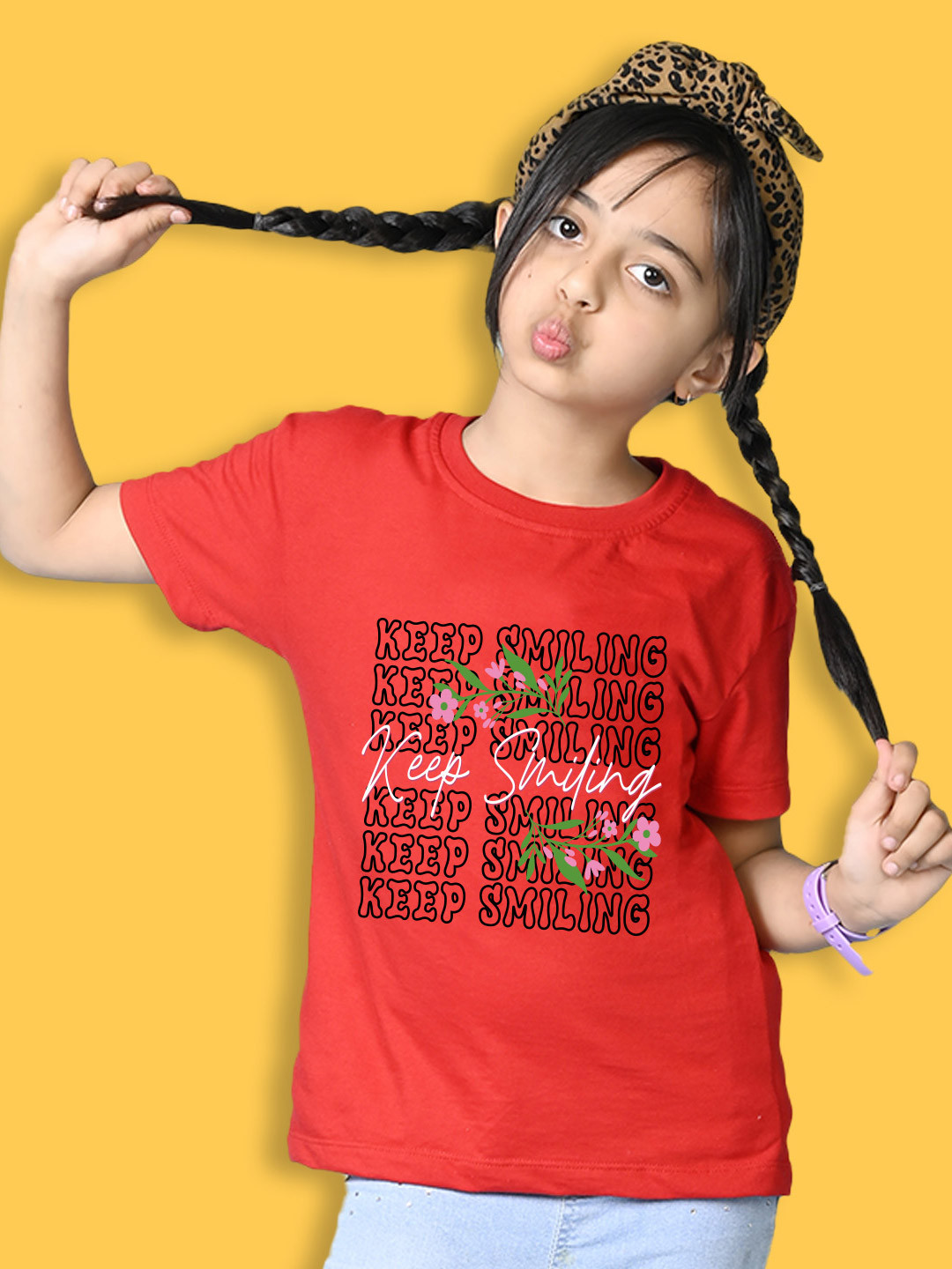 NUSYL Girls Typography Printed Short Sleeve Round Neck Oversized T-shirts