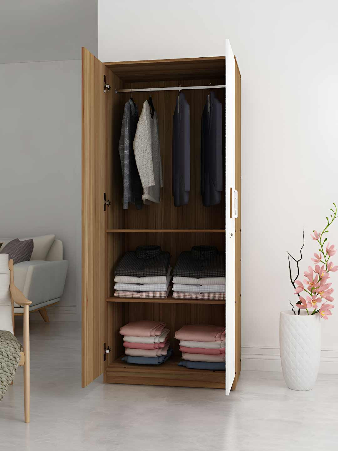 SIVOM Brown & White Engineering Wood Termite Resistant Multipurpose 2 Door Wardrobe