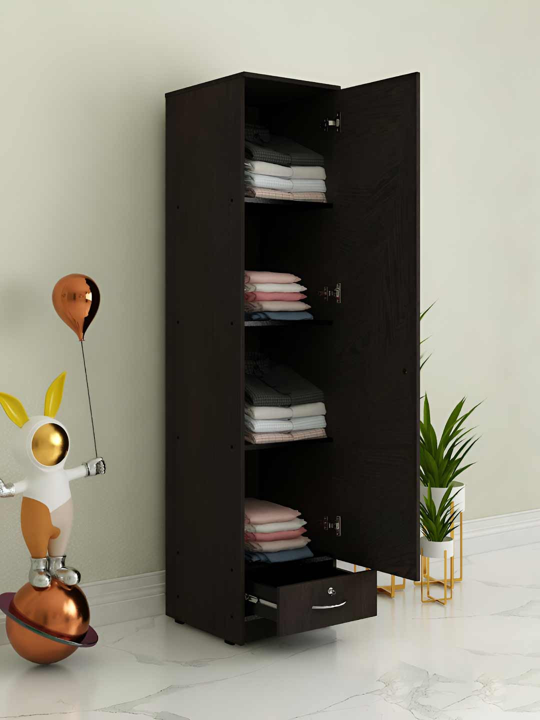 SIVOM Brown Engineering Wood Termite Resistant Multipurpose 1 Door Wardrobe