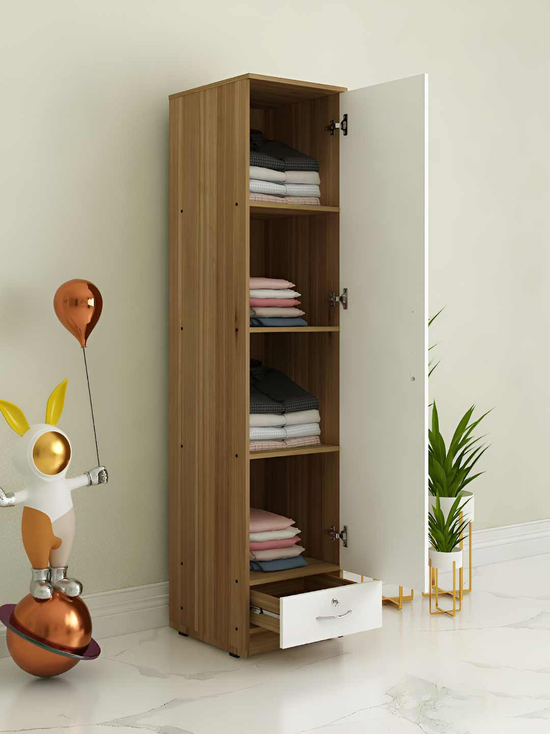 SIVOM Brown & White Engineering Wood Multipurpose Door Wardrobe