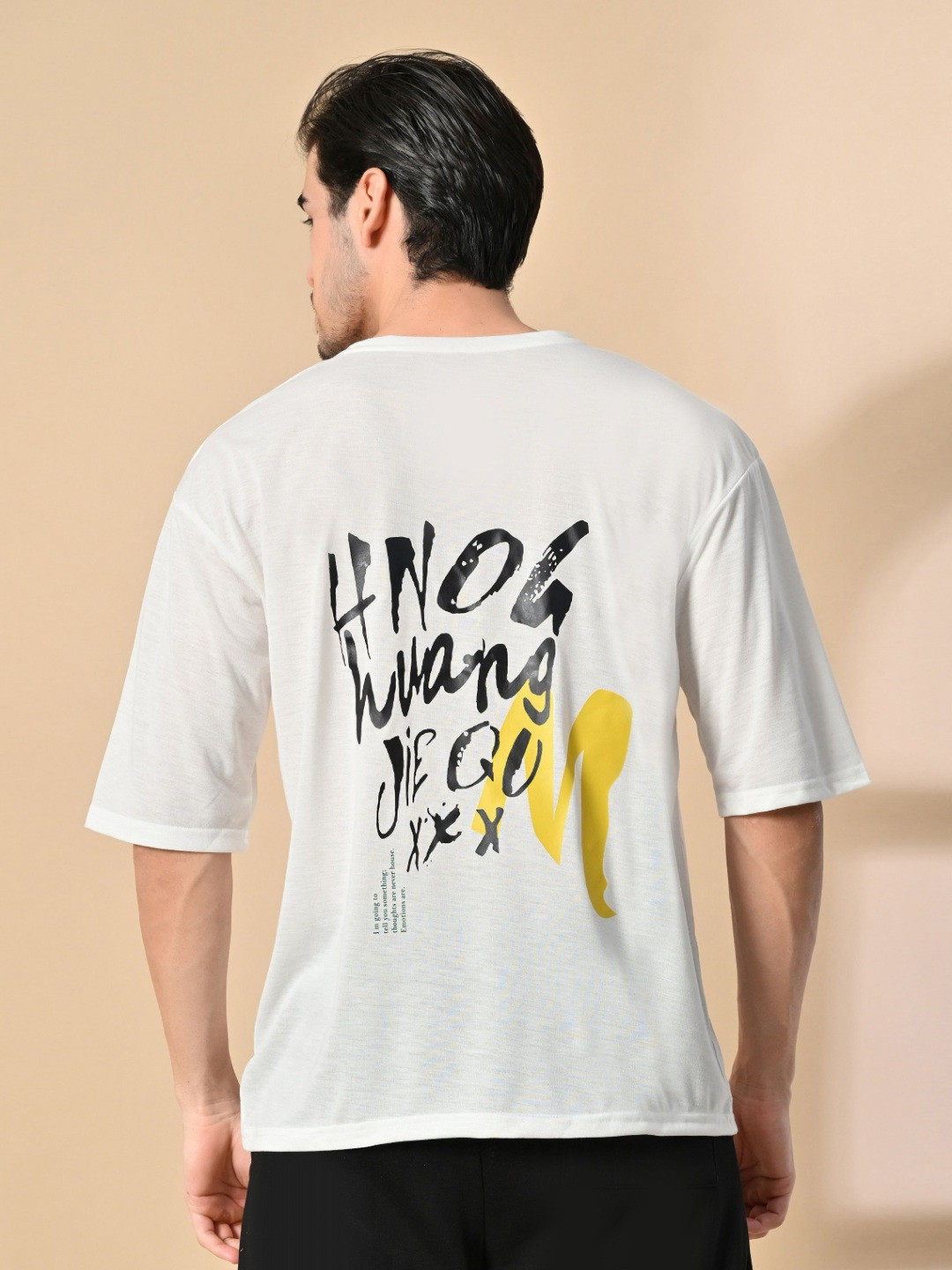 GLITO Men Printed Round Neck Drop-Shoulder Sleeves Oversized T-shirt