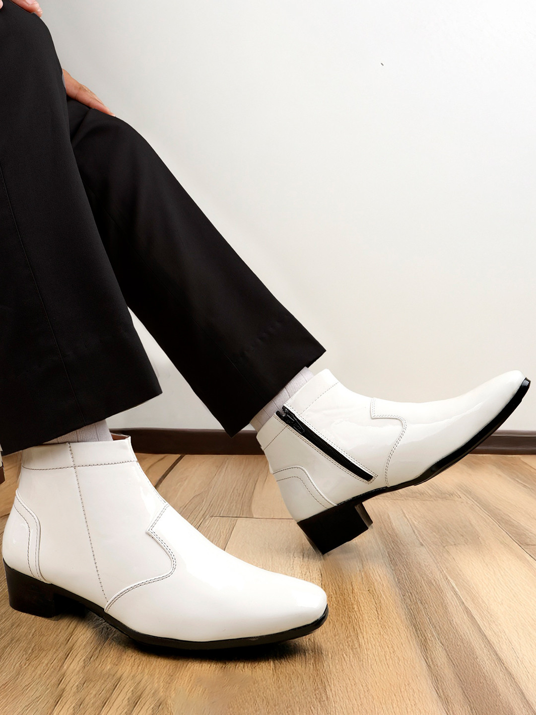 Bxxy Men 2 Inch Heel Height Increasing Casual Party Wear Zip boot On Cuban Sole