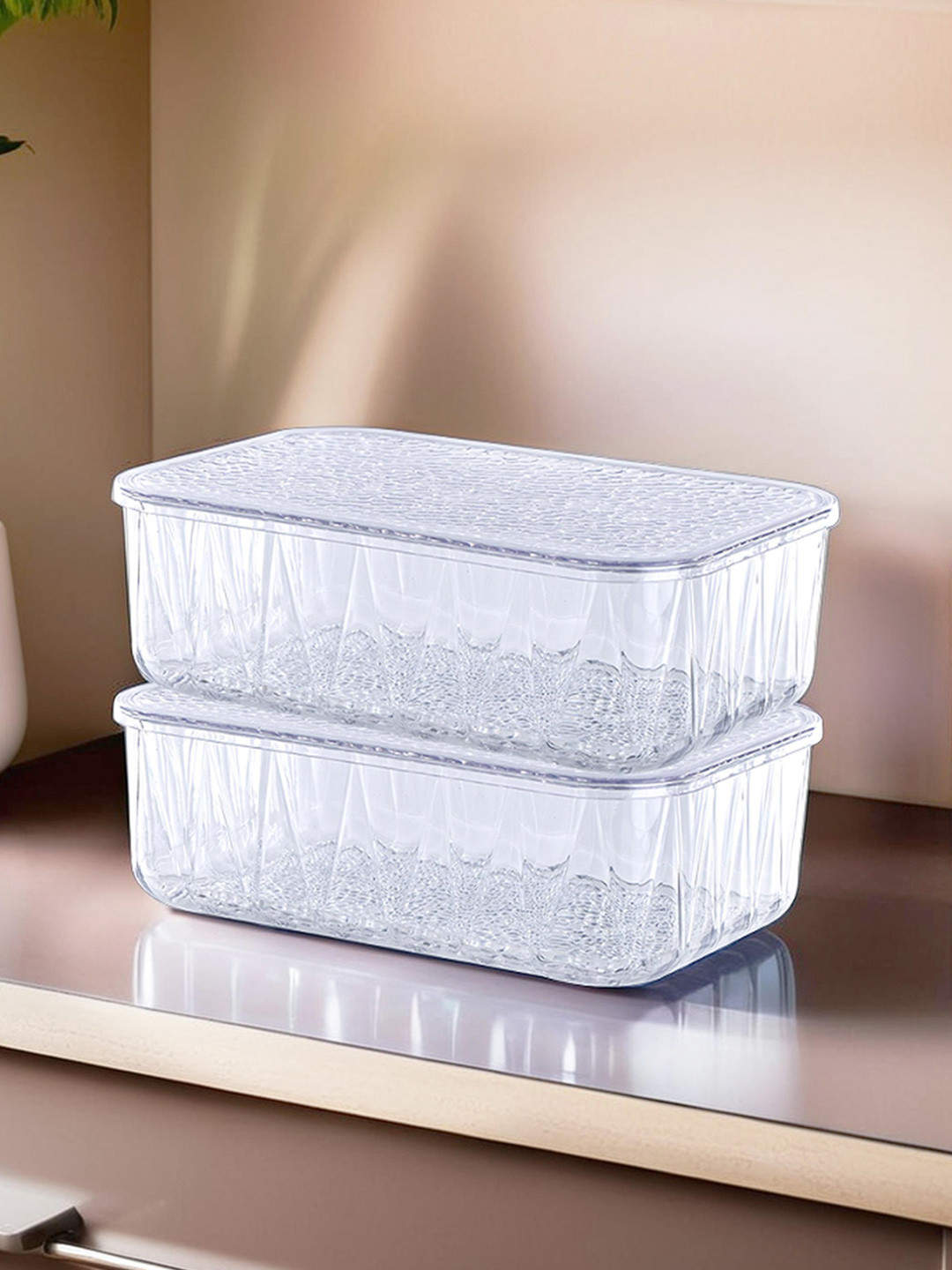 Kuber industries Transparent Plastic Refrigerator Safe 2 Piece Screw Top Fridge Container-4.6L