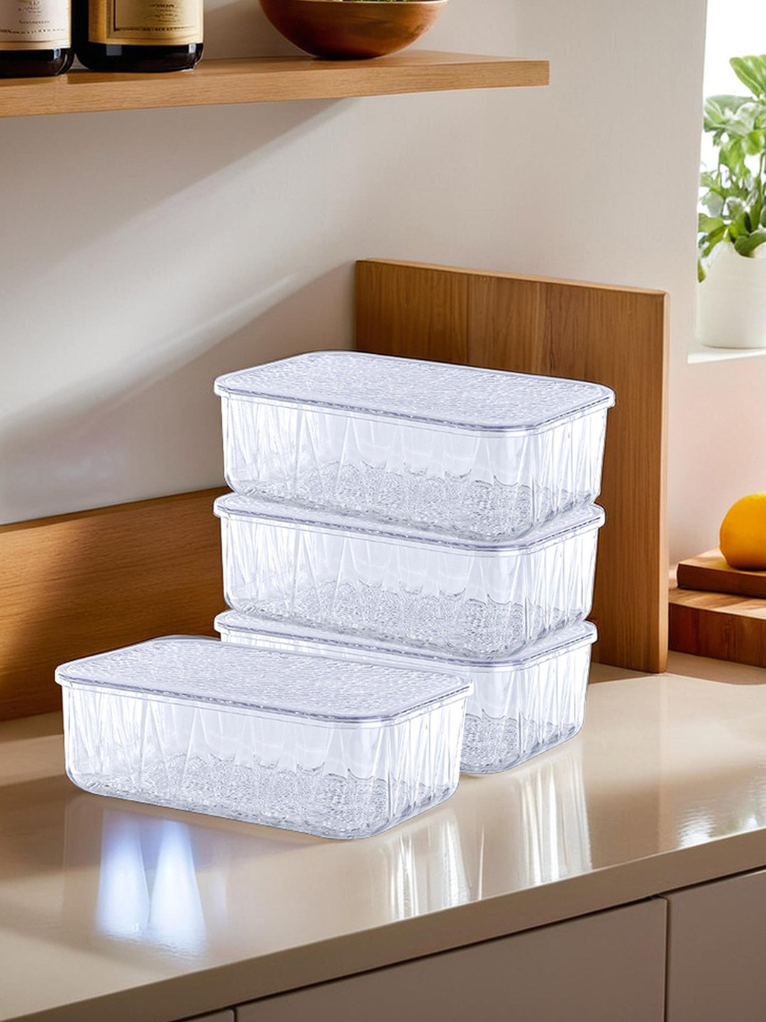 Kuber industries Transparent Plastic Refrigerator Safe 4 Piece Screw Top Fridge Container-4.6L