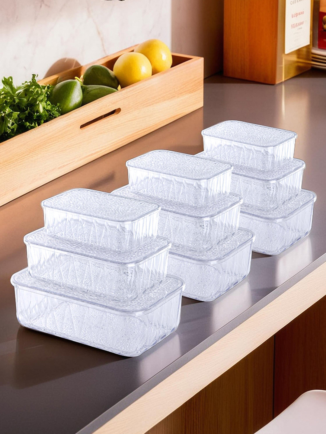 Kuber Industries Transparent 9 Pieces Refrigerator Safe Storage Containers-1.2L,2.7L,4.6L