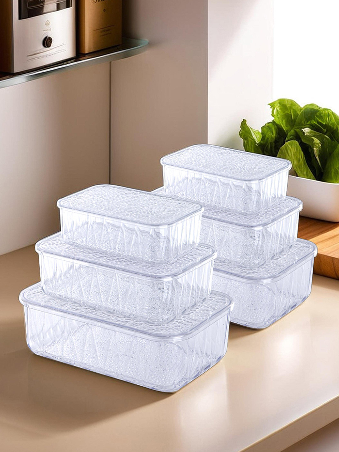 Kuber Industries Transparent 6 Pieces Refrigerator Safe Storage Containers