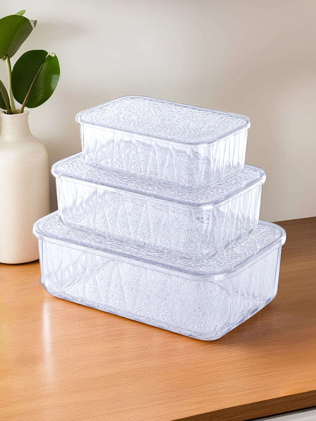 Kuber Industries Transparent 3 Pieces Refrigerator Safe Storage Containers