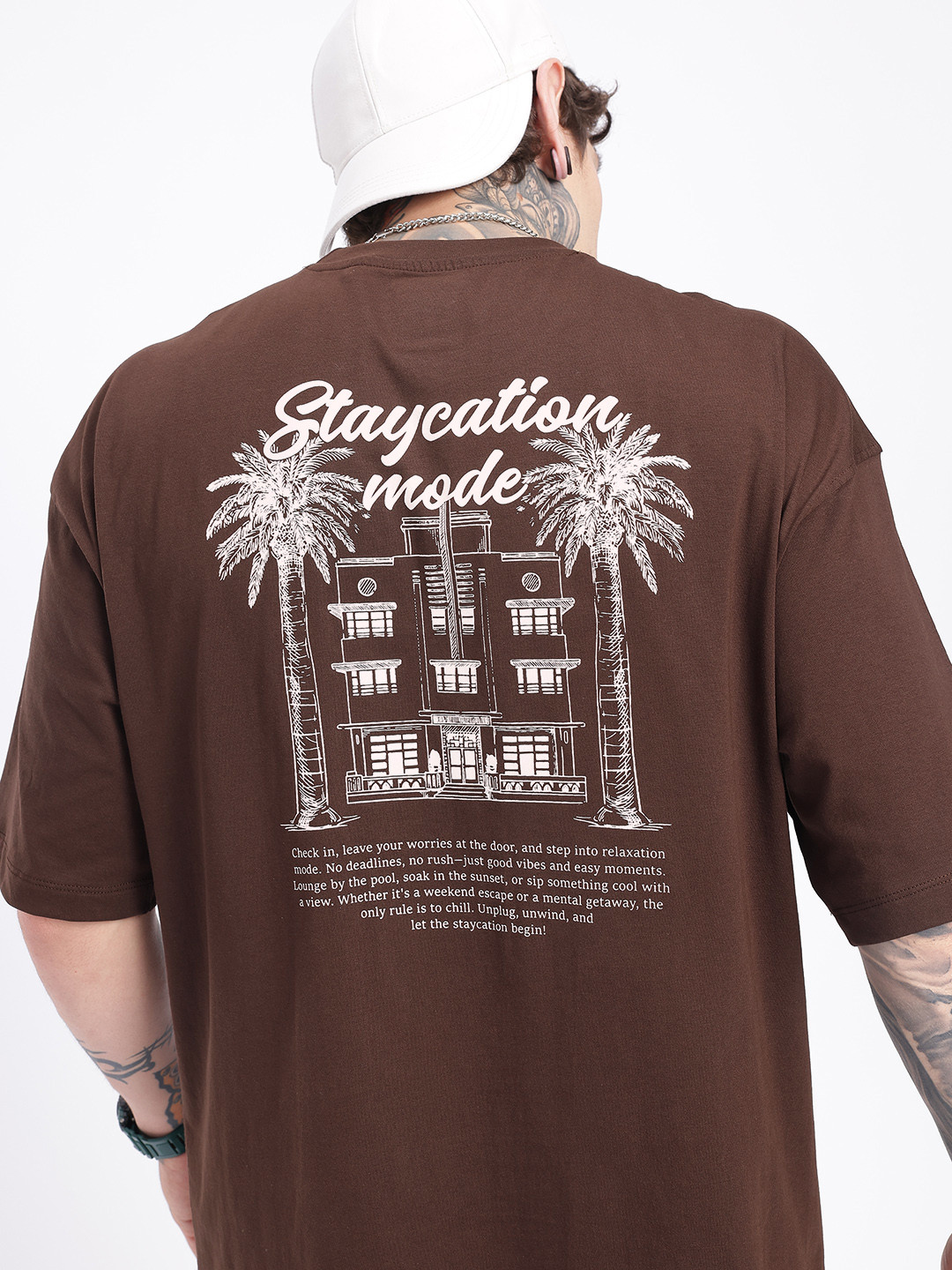 glitchez Men Coffee Brown Graphic Oversized T-shirt