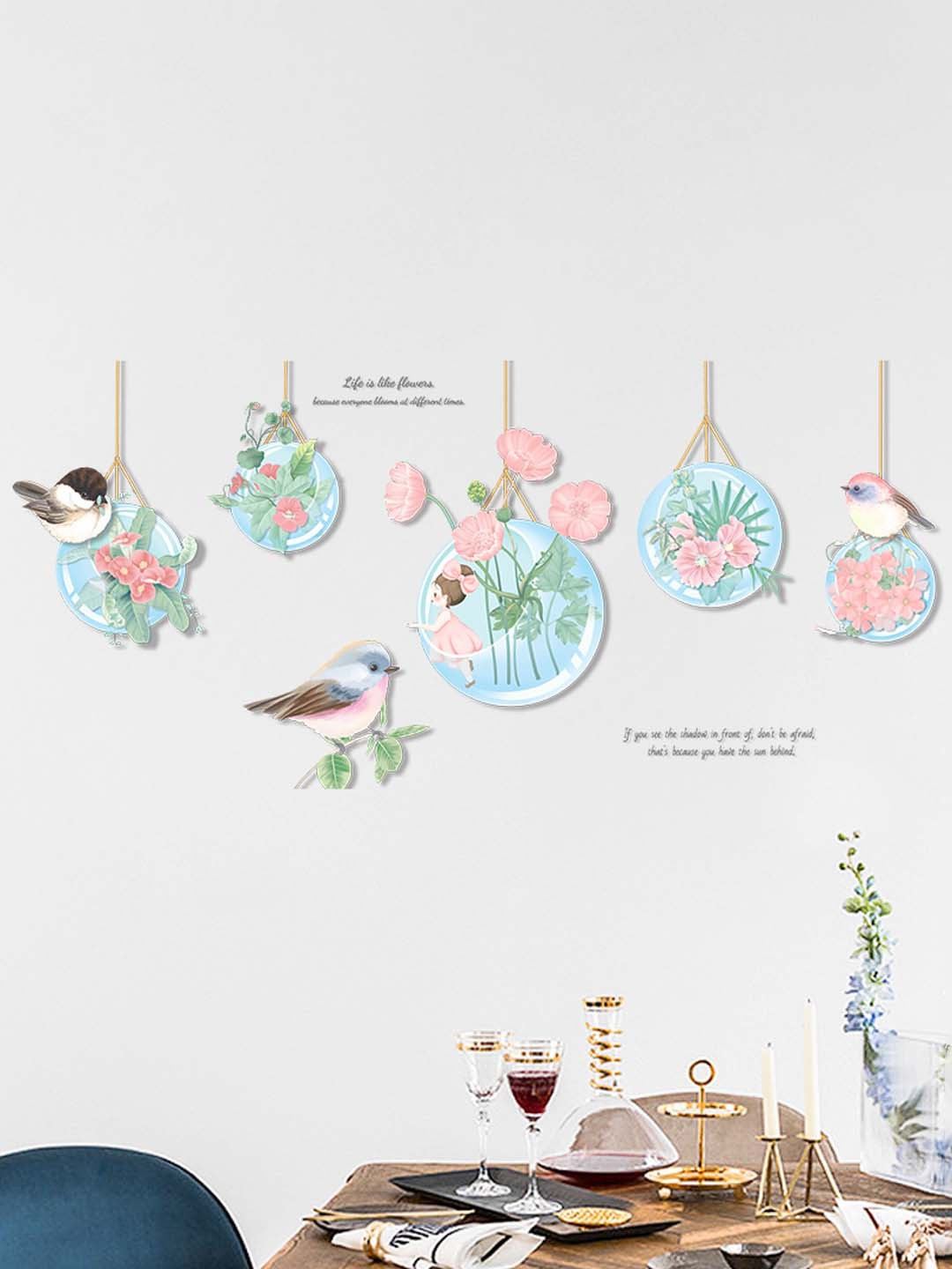 INDIAN ROYALS Pink & Blue Birds Printed Self-Adhesive & Durable Wall Sticker