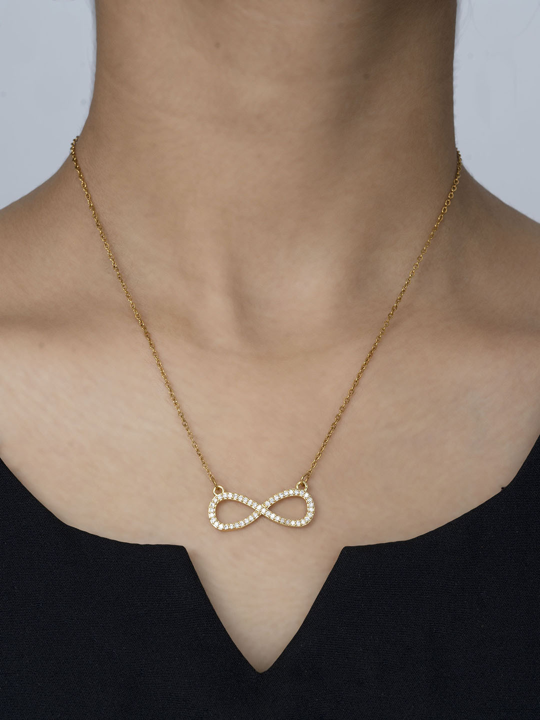 ARTKLIM Stainless Steel Gold-Plated Stone Studded Infinity Necklace