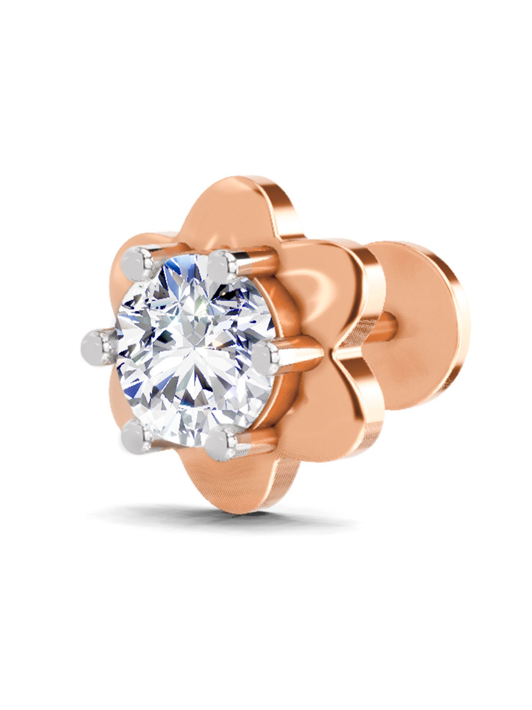 Sparkles 14K Rose Gold 0.5 Carat Round Diamond Solitaire Nosepin