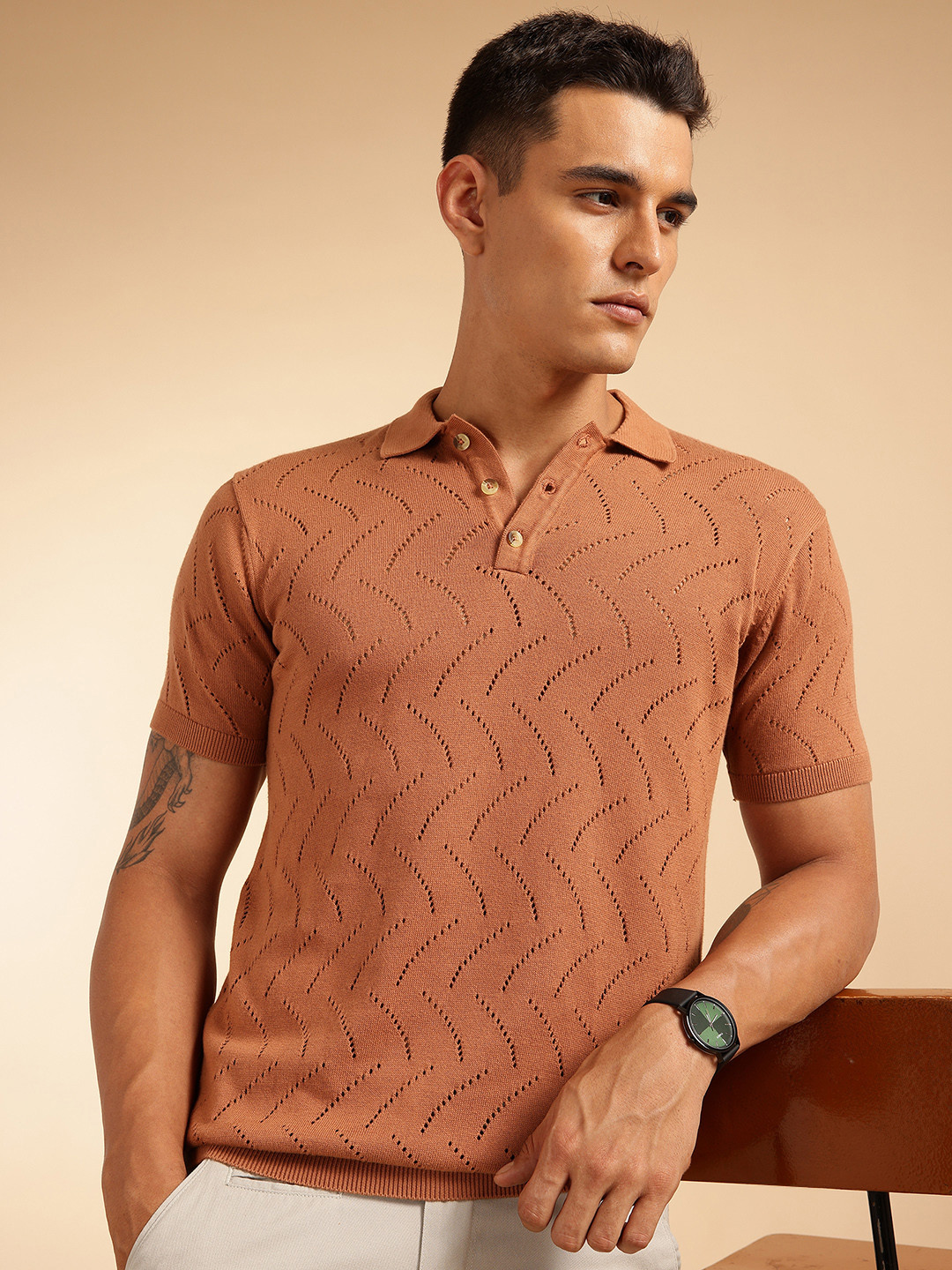 French Connection Men Premium Knitted Polo Collor Casual T-Shirt