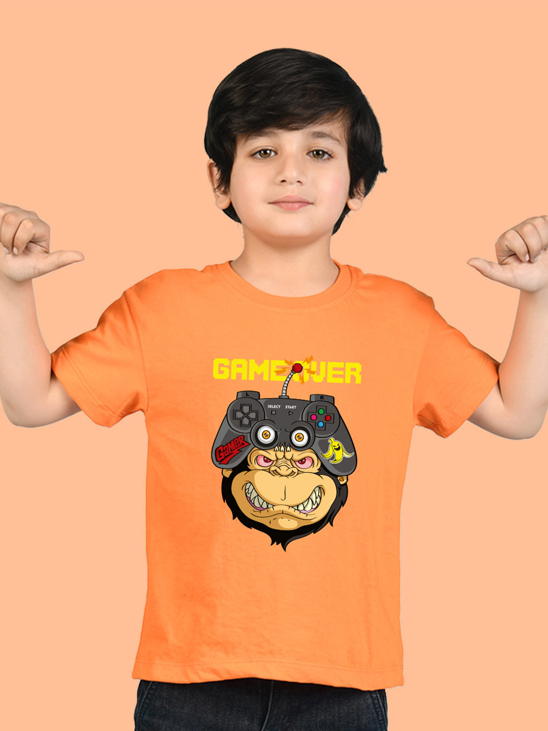NUSYL Boys Game Over Printed Drop-Shoulder Sleeves Oversized T-shirt
