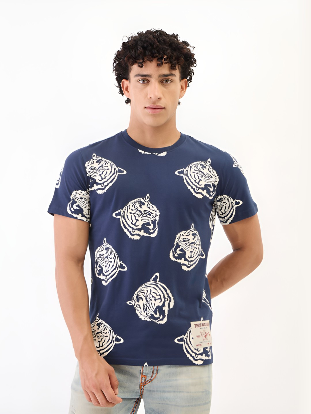 True Religion Men Conversational Printed Round Neck Cotton T-shirt