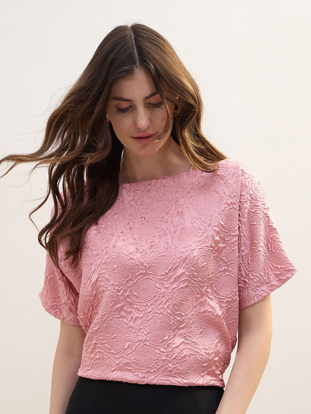 Iconic  Women 1 Textured  Self Design Regular Top