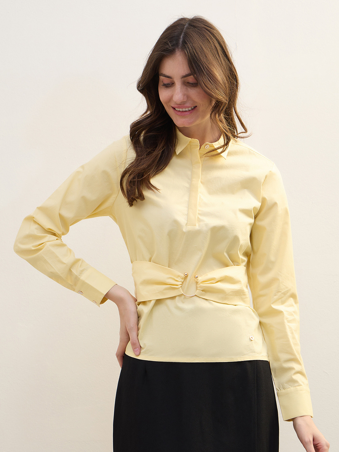 Iconic Solid Shirt Collar Regular Smocking Top