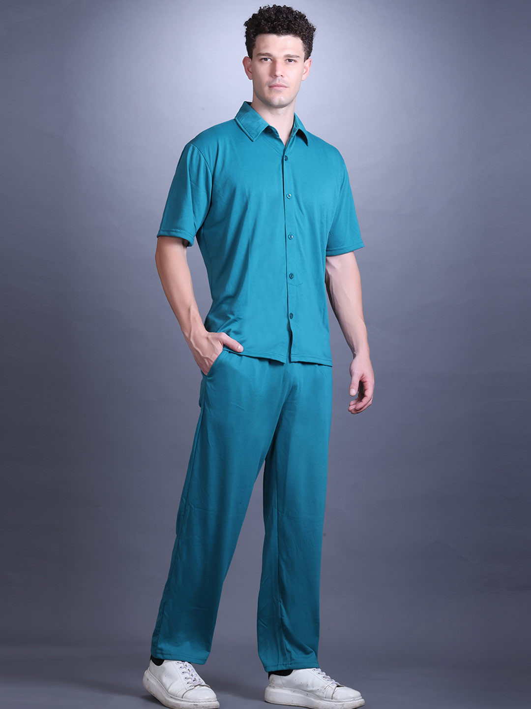 CHKOKKO Polo Neck Short Sleeve Shirt With Trouser Co-Ords